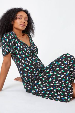 Roman Spot Ruched Stretch Midi Dress