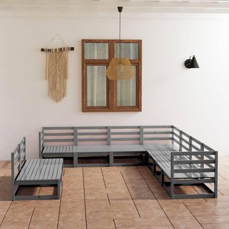 vidaXL Juego De Muebles De Jard&iacute;n 9 Piezas Gris Madera Maciza De Pino Vidaxl