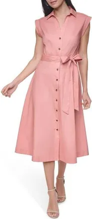 Calvin Klein Belted Midi Shirtdress in Desert Rose at Nordstrom Rack, Size 12