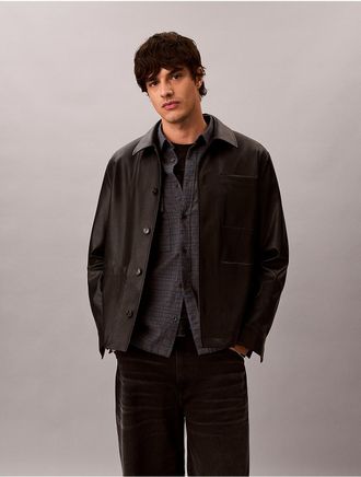 Calvin Klein Mens Faux Leather Chore Jacket - Black - XL