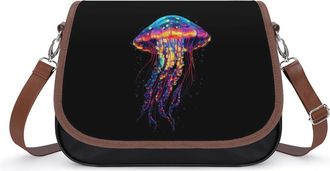 Generic Jellyfish Glowing with Neon Colors Crossbody Bags for Women Fashion Leather Shoulder Handbags With Adjustable Strap