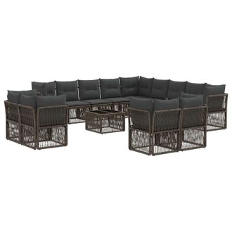 vidaXL Conjunto De Sof&aacute;s De Jard&iacute;n 14 Pcs Gris Rat&aacute;n Sint&eacute;tico Vidaxl