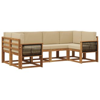 vidaXL Conjunto De Sof&aacute;s De Exterior Con Coj&iacute;n 6 Pcs Natural Y Beige Vidaxl