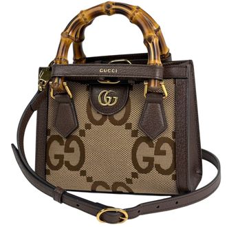 Gucci Brown Gg Canvas Leather Shoulder Bag Tote Bag (Pre-Owned)