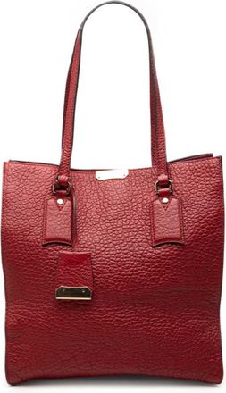 Burberry Red Color Leather Shoulder Bag Tote Bag (Pre-Owned)