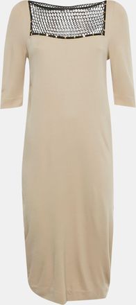 Roberto Cavalli Beige Mesh Detail Jersey Midi Dress