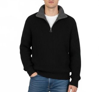 Kinetix Newport Zip Long Sleeve Sweater In Raven Black With Steel Gray Interior Collar