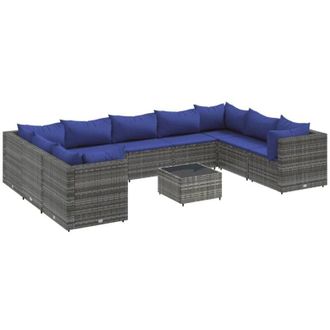 vidaXL Set De Muebles De Jard&iacute;n 10 Pzas Y Cojines Rat&aacute;n Sint&eacute;tico Gris Vidaxl
