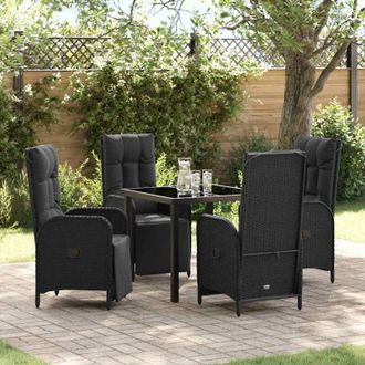 vidaXL Conjunto De Comedor De Jard&iacute;n Con Coj&iacute;n 5 Pcs Negro Polirat&aacute;n Vidaxl