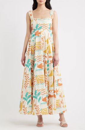 Flying Tomato Print Rickrack Sleeveless Maxi Dress in Ivory Taupe at Nordstrom, Size Medium