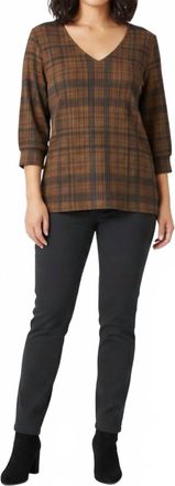 Premise Plaid Knit Top In Brown
