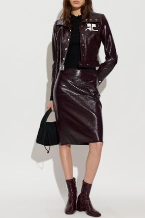 Courr&egrave;ges Pencil Skirt, Womens, Burgundy