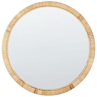 Beliani Espejo De Pared Elegante De Rat&aacute;n Redondo 80x80 Cm Sala De Estar Dormitorio Accesorios Para El Hogar Hecho A Mano Natural Anlezy