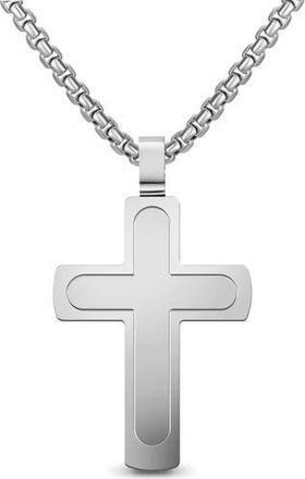 Edforce Mens Two Layer Cross Necklace in Silver at Nordstrom Rack