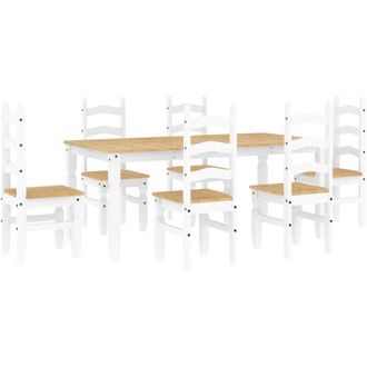 vidaXL Vidaxl - Juego De Comedor Panama 7 Pzas Madera Maciza De Pino Blanco