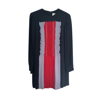 Valentino Garavani Valentino Tri-Colour Pleated Ruffle Placket Dress Size M