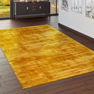 Paco Home Paco Home Alfombra hecha a mano de alta calidad viscosa Vintage Trend Color Amarillo 80x150 cm