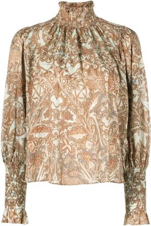 Ulla Johnson Casual Multicolor Blouse - Dames - Blouses - Bruin - XS - Katoen - Overhemden