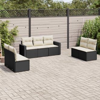vidaXL Vidaxl - Set De Comedor De Jard&iacute;n 7 Pzas Y Cojines Rat&aacute;n Sint&eacute;tico Negro