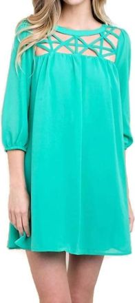 Greek Archaic Kori Lattice Baby Doll Dress In Green