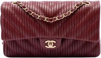 Chanel Pre-owned Quilted Pleated Double Flap Shoulder Bag - Dames - Vintage Schoudertas - Rood - ONE Size - Leer - Vintage