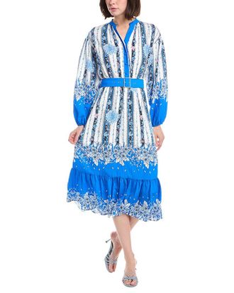 T Tahari Split Neck Half Placket Midi Shirtdress