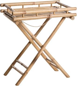 Beliani Mesita Auxiliar Para Ba&ntilde;o Con Bandeja Plegable De Bamb&uacute; Natural Misicuni