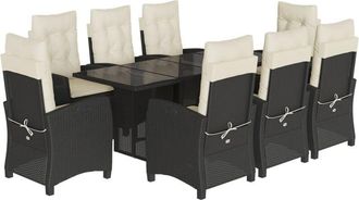 vidaXL Set De Comedor De Jard&iacute;n 9 Pzas Y Cojines Rat&aacute;n Sint&eacute;tico Negro Vidaxl