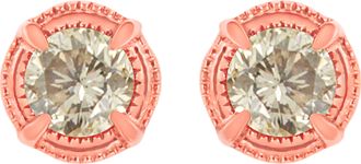 House of Brilliance 925 Sterling Silver Round Brilliant Cut Diamond Solitaire Milgrain Stud Earrings