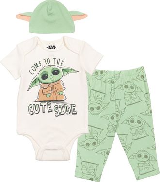 Star Wars The Mandalorian Grogu Cosplay 3-Piece Bodysuit and Pants Set in Grogu Mint Ivory at Nordstrom, Size Newborn