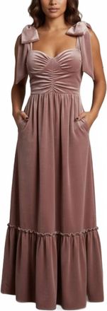 So Me Velvet Feminine Holiday Dress With Ribbon Strap In Mauve