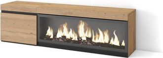 Skraut Home Skraut Home - Mueble tv, Televisión, Muebles de salón, almacenaje, 160, Para tv hasta 65, Chimenea eléctrica xxl, Estilo Moderno, Roble