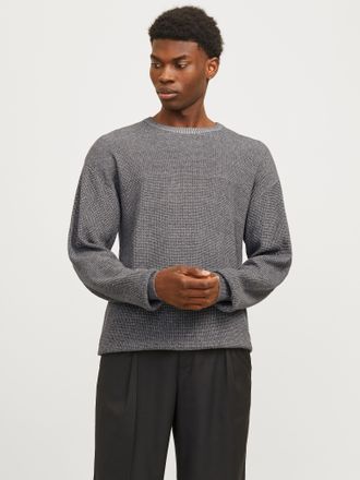 Jack & Jones Strickpullover JACK & JONES JJWALTER KNIT RELAXED CREW NECK, Herren, Gr. XS, grau (castlerock detail:with wei&szlig;), Strick, Obermaterial: 50% Baumwolle, 