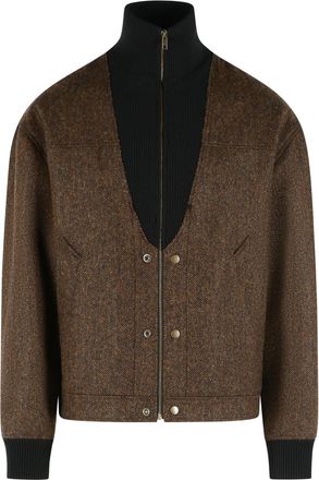 Maison Margiela Herringbone Brown Wool Bomber Jacket