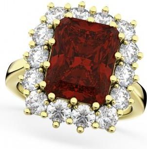 Allurez Emerald Cut Garnet & Diamond Lady Di Ring 14k Yellow Gold 5.68ct