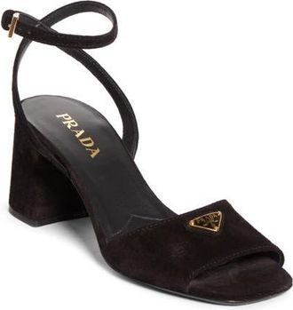 Prada Block Heel Ankle Strap Sandal in Black at Nordstrom, Size 10.5Us