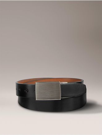 Calvin Klein Mens Linear Grooves Leather Belt - Black - XL