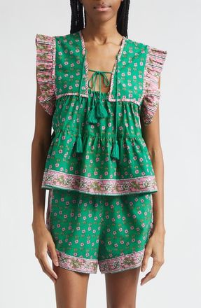 Mille Chelsea Ruffle Cotton Blend Top in Jelly Bean at Nordstrom, Size X-Small