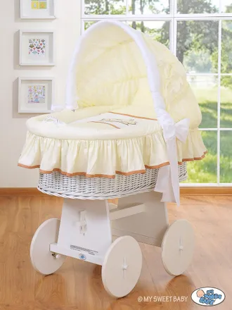 OEM Mois&eacute;s Con Capota - Barnabas El Oso, Ropa De Cama Blanca + Blanco Crema Con Bordado