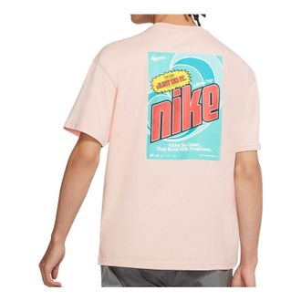 Nike Mens Nike Back Large Logo Pattern Printing Round Neck Casual Short Sleeve Pink T-Shirt DM2198-601