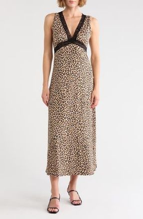 Loveappella Lace V-Neck Maxi Dress in Tan Multi at Nordstrom Rack, Size X-Large