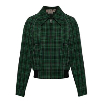 Marni Wol Plaid Jas - Dames - Jassen - Groen - Maat: XS Wol