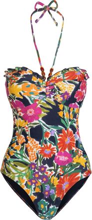 Change of Scenery Talia Beaded Halter One-Piece Swimsuit in Gardenia at Nordstrom, Size X-Small