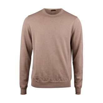 Stenströms Round-neck Knitwear, male, Beige, XL, Merino Wool Crew Neck Elbow Patch