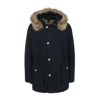 Woolrich Blauwe Faux-Fur Trim Hoodiejas - Heren - Parka Jassen - Blauw - L - Nepbont - Jassen