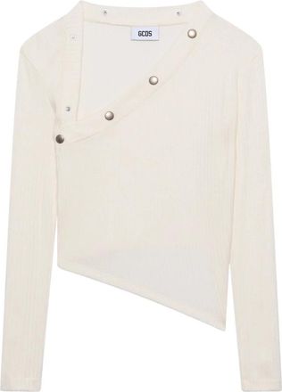 GCDS Ribbed Snap Longsleeves Top - Dames - V-hals truien - Wit - S - Polyester - Truien & Vesten