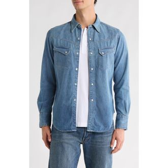 Buck Mason Japanese Denim Lubbock Longhord Snap-Up Shirt in M048 at Nordstrom Rack, Size Medium