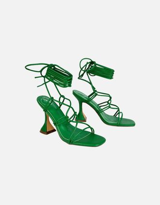 XY London Womens XY London Womens/Ladies Briar Square Toe Lace Up Sculptured Mid Heel Sandals - Green - Size: 5