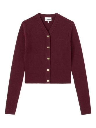 Ganni buttoned V-neck cardigan - women - Fabric - L - Red