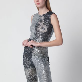 Maison Margiela Top floreale con paillettes azzurro ghiaccio